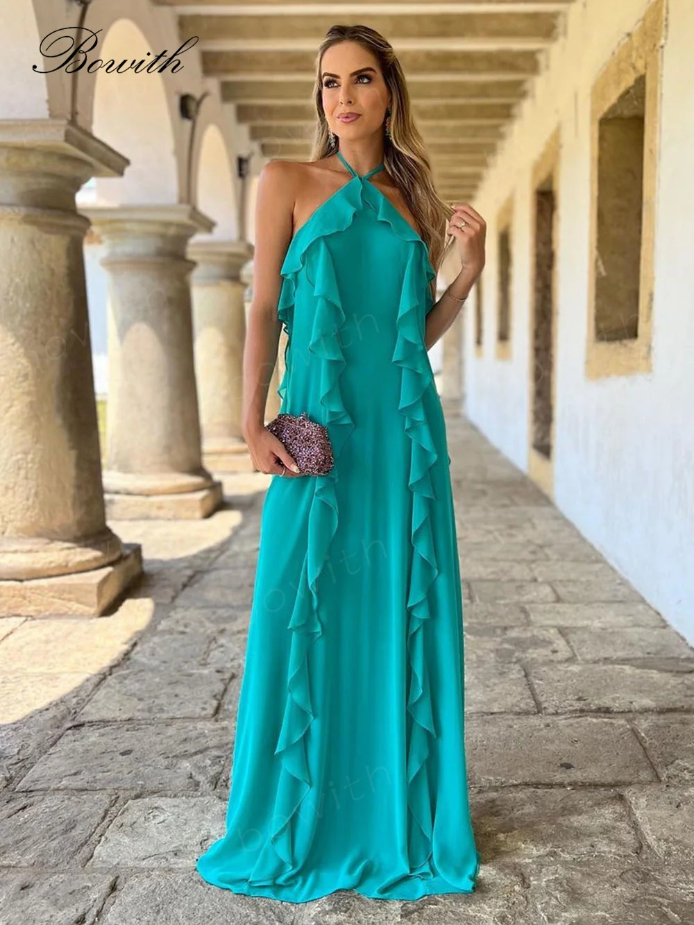 

Bowith Halter Party Dresses Women Luxury Dress for Gala Party 2023 A Line Long Elegant Evening Dress Formal Occasion Dresses