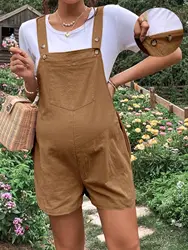 2024 Summer New Pregnant Women's Solid Color Suspender Jumpsuit With Adjustable Waist Comfortable Casual Women's Shorts