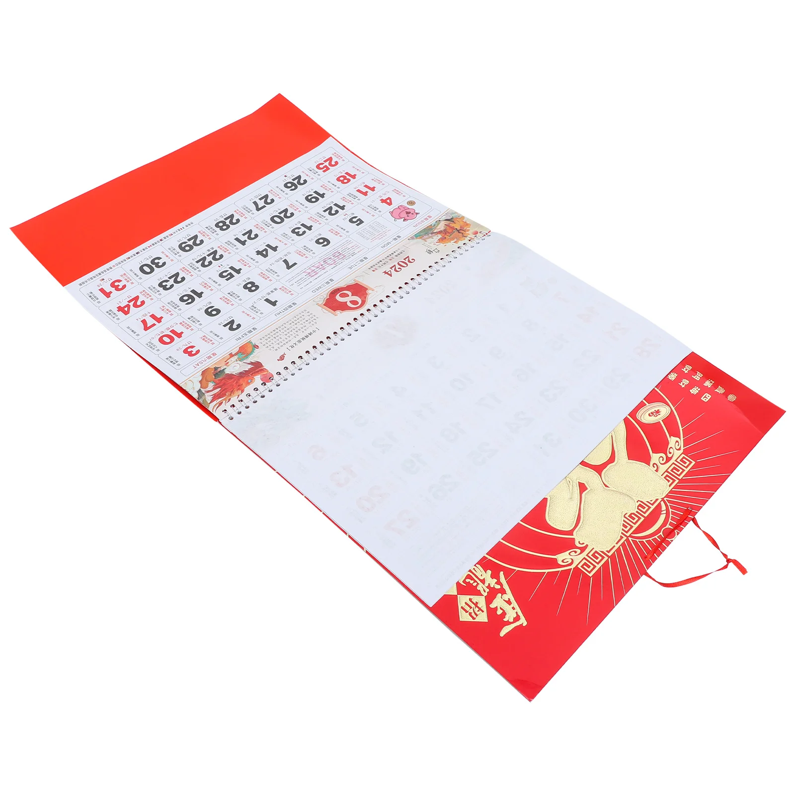 Calendrier suspendu avec personnage Fu 2024, calendrier mural mensuel de Style chinois pour le bureau et la maison, usage quotidien, imprimé clair pour la maison