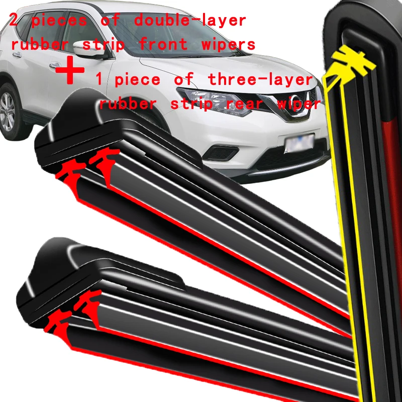 

For Nissan X-Trail T32 2014-2022 2015 2016 2017 Wiper Front & Rear Wiper Blades Windshield Windscreen Window Brushes 26"+17"+12"