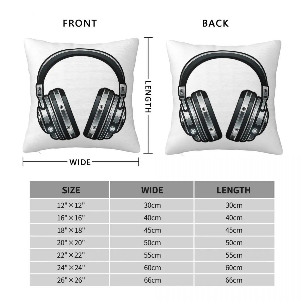 Black Wireless Headphones Square Pillowcase Polyester Linen Velvet Creative Zip Decorative Car Cushion Case