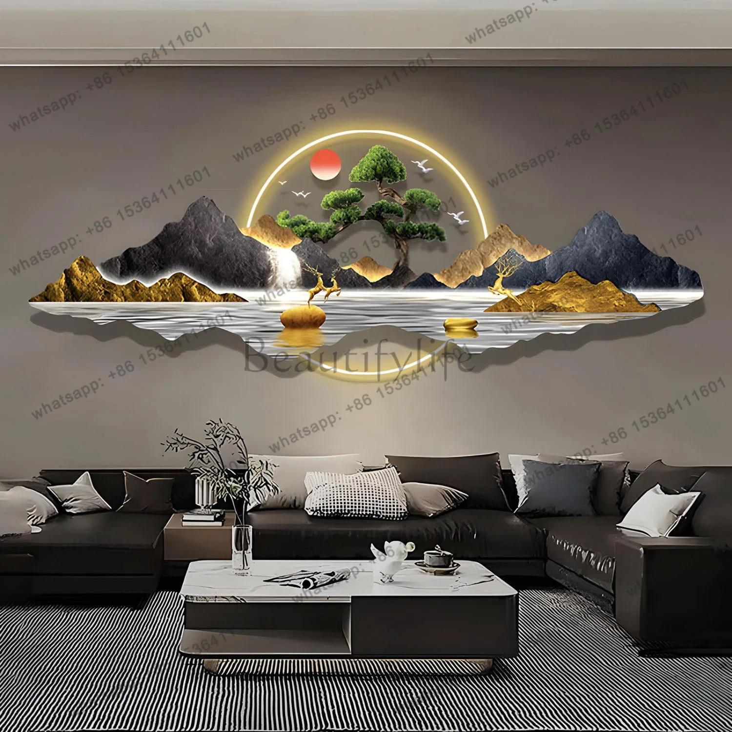 Acrylic carving hanging painting new living room office sofa background wall decoration painting with light