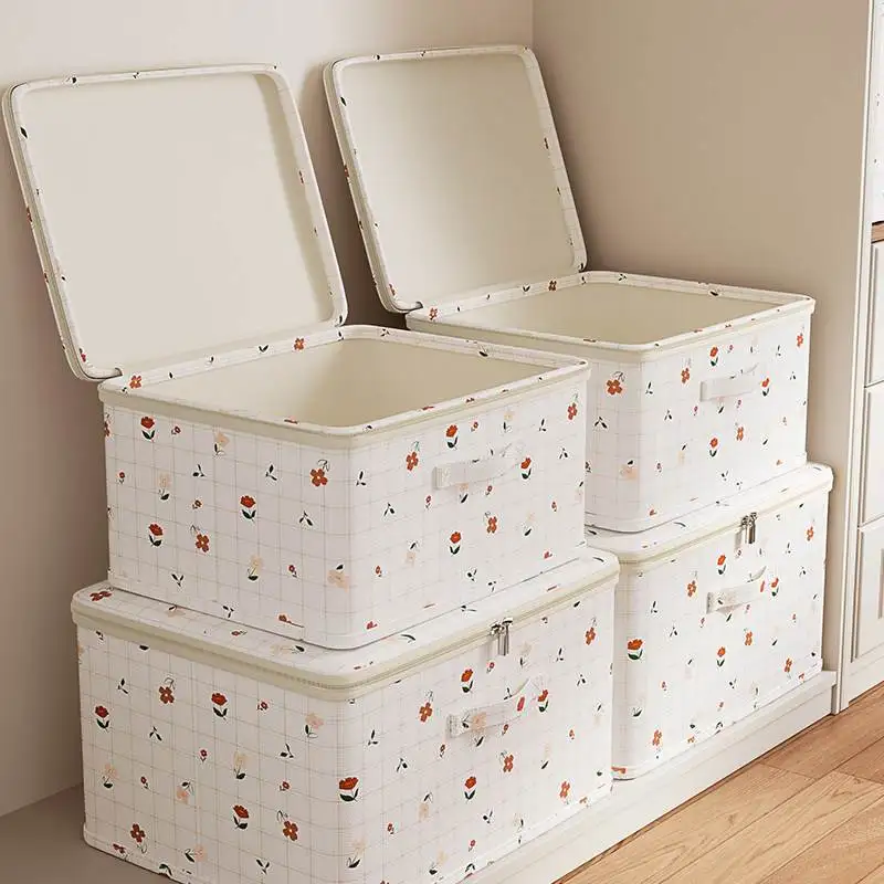 

Large Capacity Clothing Storage Box New 2026 Home Wardrobe Organizer Cover Cotton Quilt Storage Basket Simple Style IPX0 Wate...