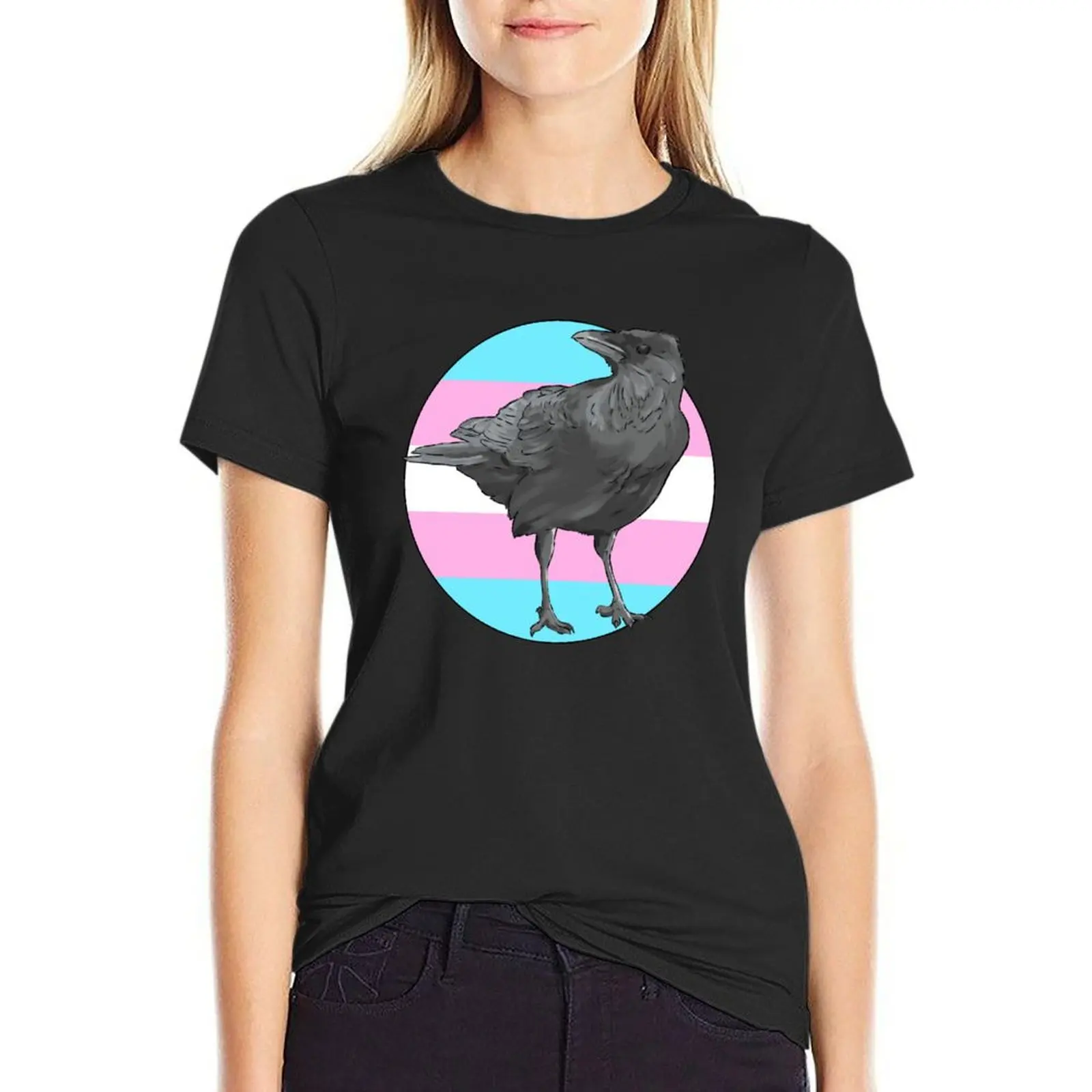 

trans pride crow T-Shirt customizeds shirts graphic tees customs Women clothes