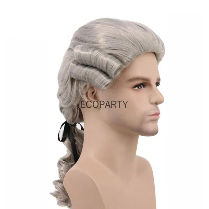 Lawyer Judge Baroque Cosplay Curly Wig Grey White Black Men Costume Wigs Deluxe Historical Long Synthetic Wig For Halloween 2022