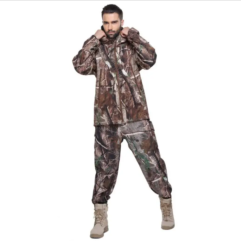 Bionic Camo Ghillie Suits Men Winter Hunting Thermal Hooded Camouflage Jacket Pants Set Water Resistant