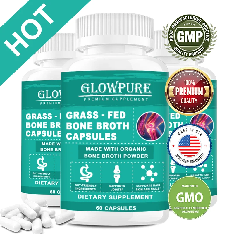 Bone Broth Collagen Protein Capsules - Grass-Fed Collagen Powder for Skin & Bones Joint Health and Flexibility Paleo Friendly