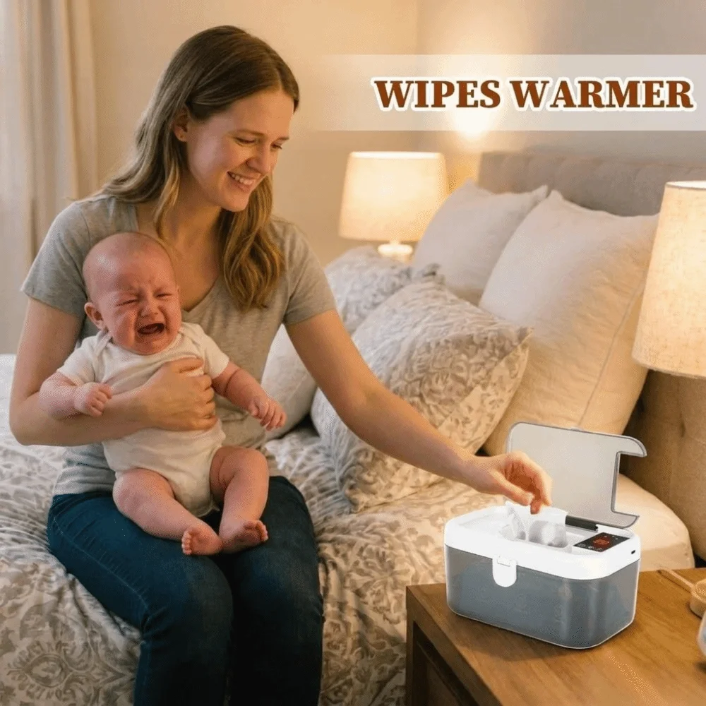 Quick Heating Baby Wipe Warmer Case 3-Step Temperature Small Car Napkin Heating Box USB Charging Digital Display