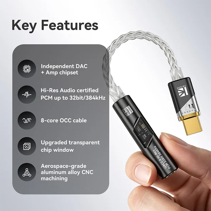 KBEAR DAC1 PRO Type-C to 3.5mm HiFi DAC Dongle, Lossless Digital Audio Decoder Adapter Cable,HI-RES for TBX,Kalideer
