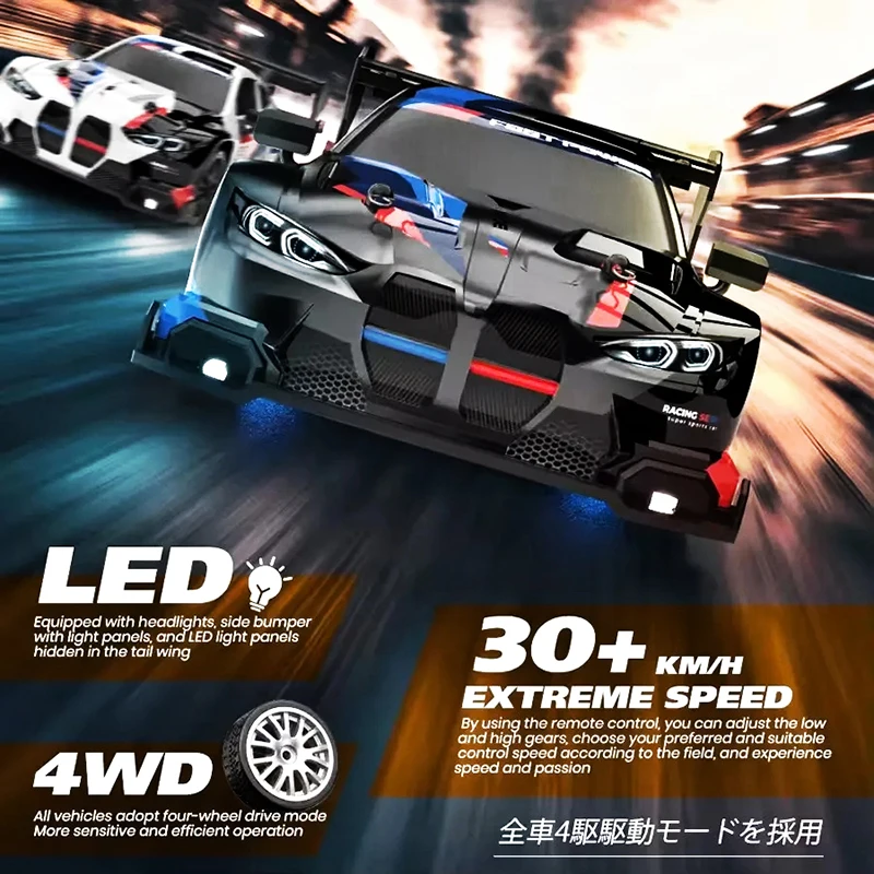 Voiture RC Drift 1:24 télécommandée 4WD 30 KM/h avec télécommande sans fil LED 3s batterie lipo adulte garçon fille cadeau de noël