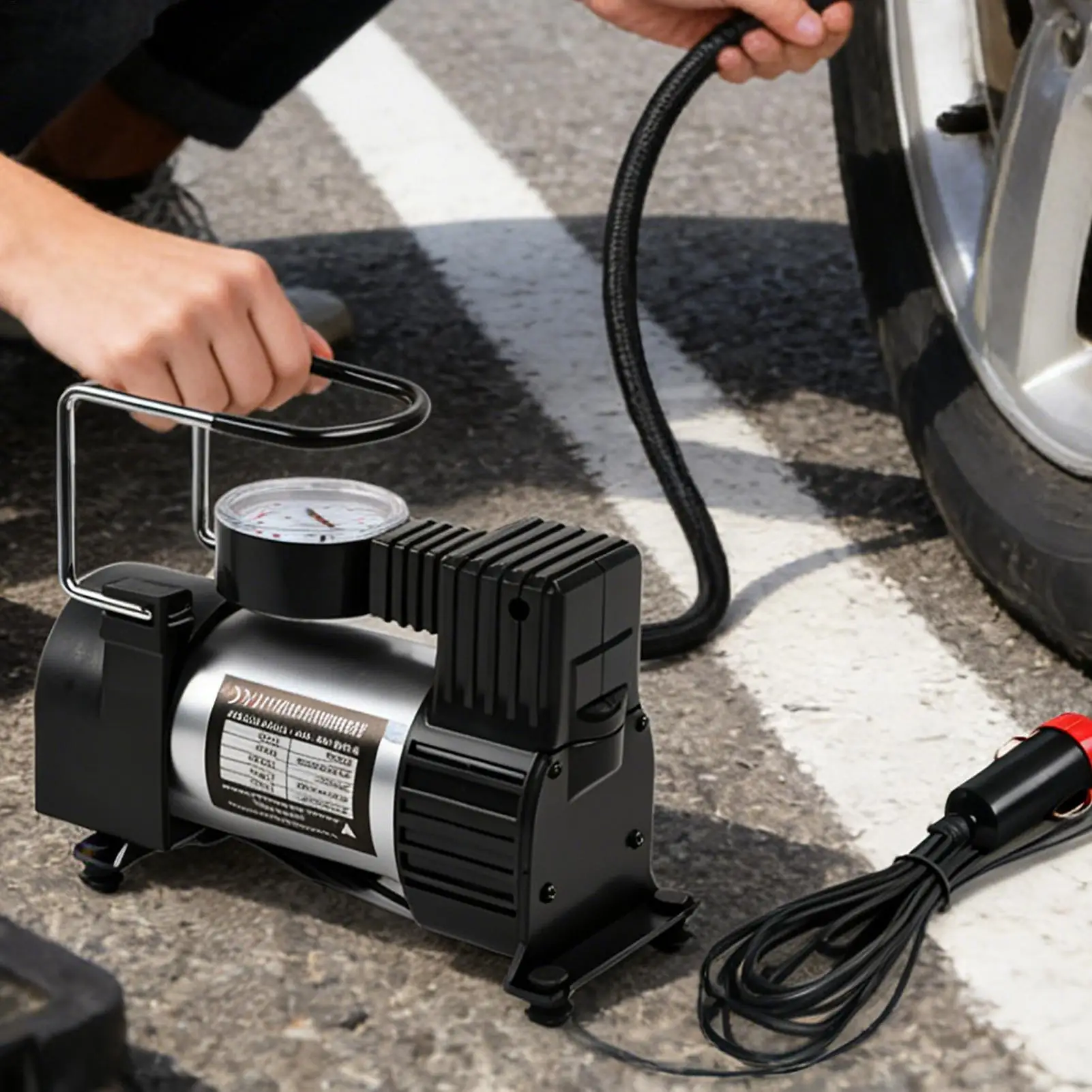 Tire Air Pump 12V DC-Powered With Pressure Gauge Portable Tire Inflator For Car For Bike Ball Balloons Pool Floats Outdoor