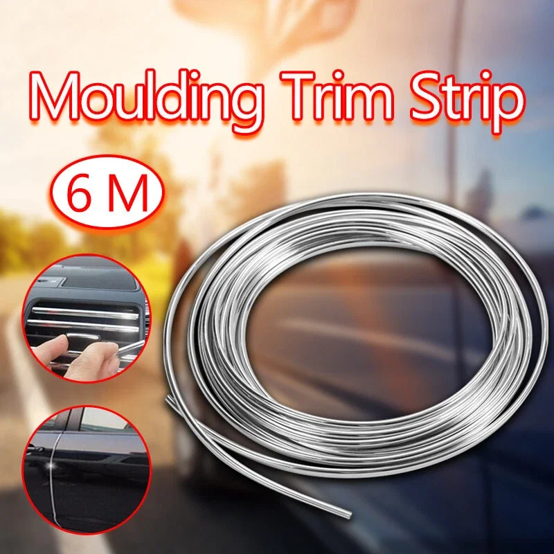 6M Car Door Chrome Moulding Trim Strip Edge Scratch Guard Protector Cover Strip Roll Chrome Styling Moulding Trim Strip