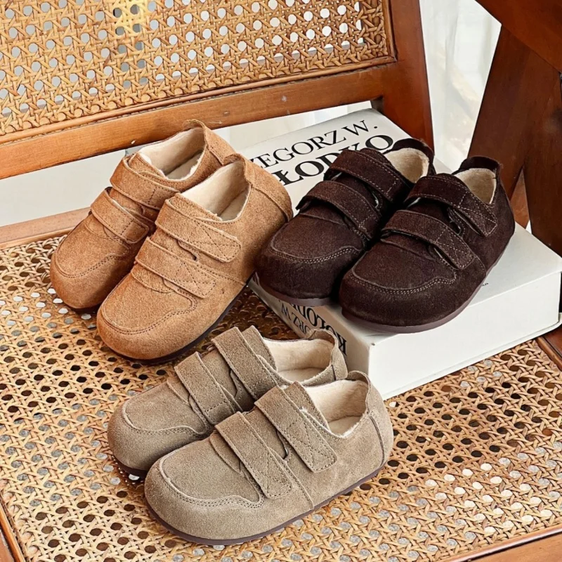 

Suede Leather Shoes for Boys Girls 2025 New Winter Toddler Plush Lining Loafers Soft Sole Simple Chic Kids School Penny Loafers