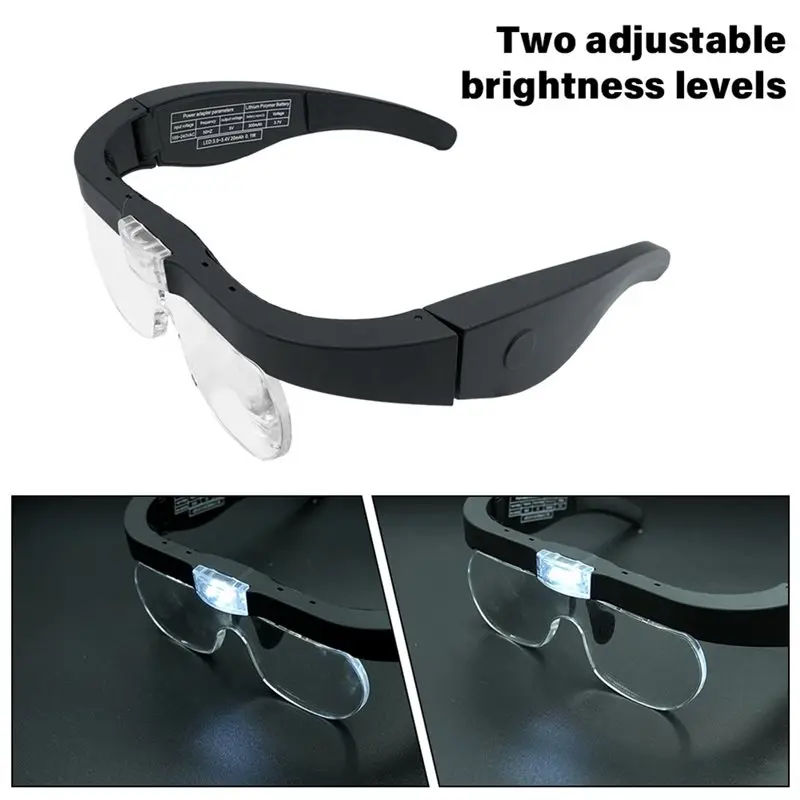 [HOT!A34R】 Head-Mounted Magnifying Glasses 1.5X- 5.0X Zoom, USB Rechargeable With 2 LED Light For Reading& Watch Repair