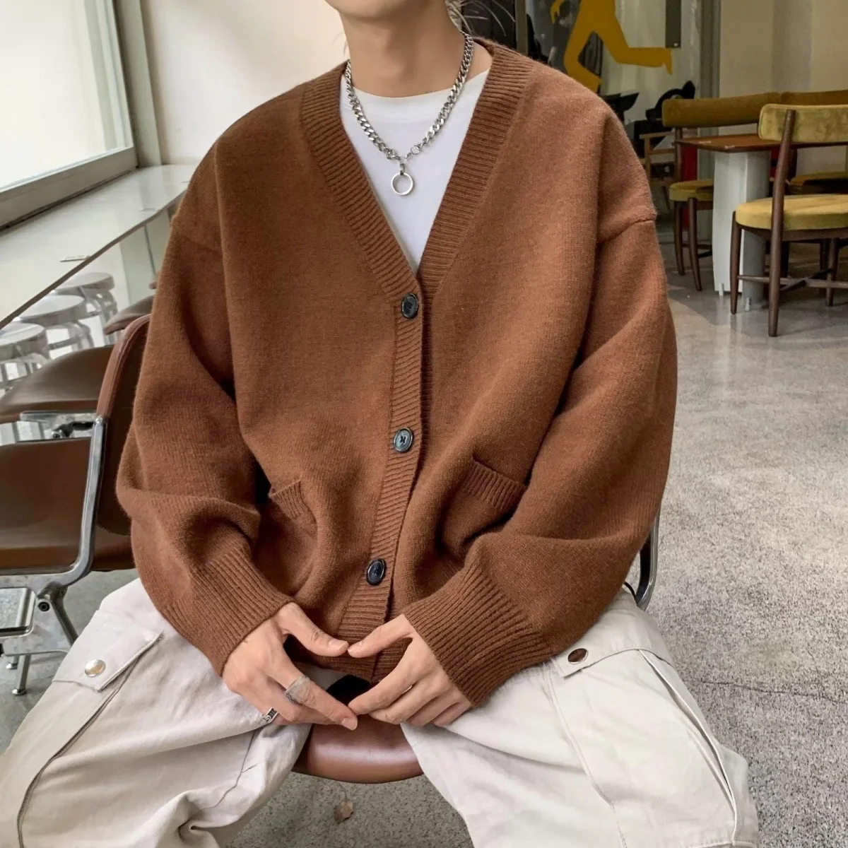 

Retro Knitted Sweater Cardigan Loose Casual Versatile Spring Autumn Winter Outerwear for Men Comfortable Slimming Lazy Sle