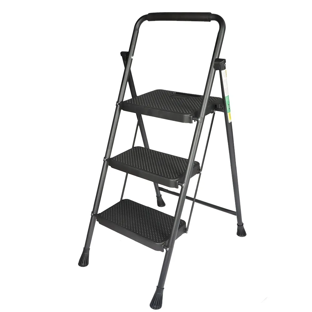 

Heavy Duty Steel 3 Step Folding Ladder with Wide Anti Slip Steps 330 Lbs Capacity Portable Lightweight Stool for Home Use