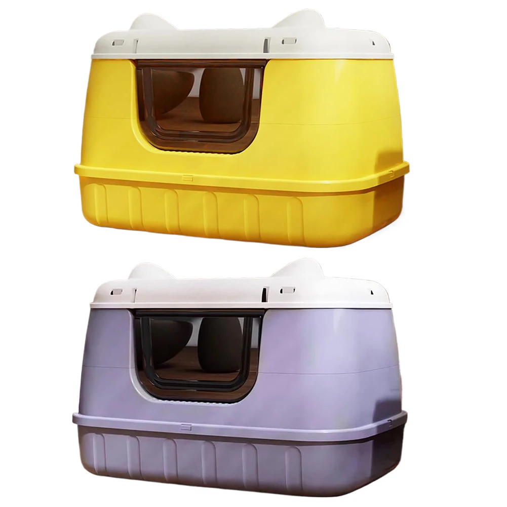 صندوق نفايات القطط الكبير، مرحاض القطط المغلقة مع مقبض، صينية فضلات كيتي مع غطاء لسلالات القطط الأكبر أو أسرّة القطط المتعددة