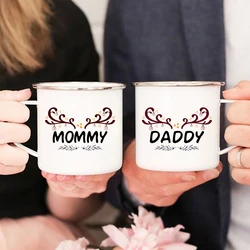Mom Dad Creative Print Enamel Coffee Mugs Home Party Beer Drink Juice Cola Cups Handle Milk Mug Husband Wife Lovers Funny Gifts