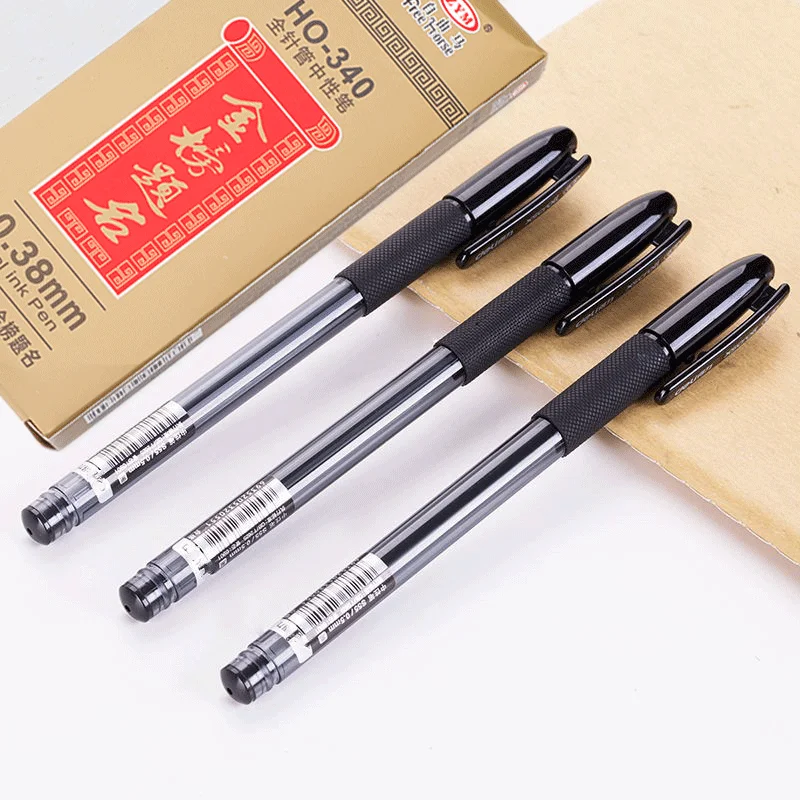

0.38mm Black Gel Ink Pens Full Needle Tip Large Capacity Students Office Signature Carbon Black Water Pens