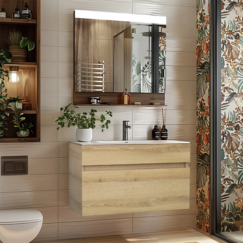 Moisture-resistant Design Durable and Easy to Clean Nordic Style Mdf Wall Mount 1 Drawer Vanity Cabinet Shale 600 mm