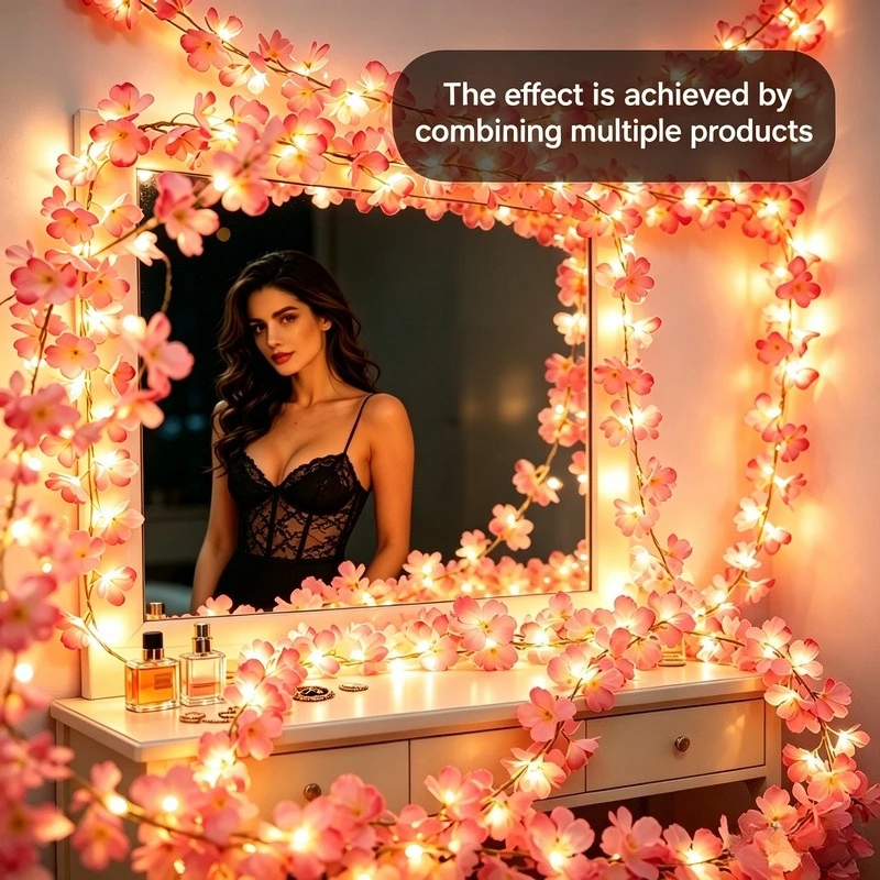 2M Cherry Blossom Fairy String Lights, 20 Bulbs, for Bedroom Garden Wedding Party Home Room Wall Window Christmas Decor