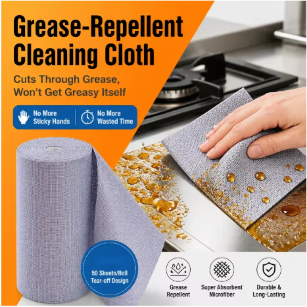 50PCS/1Roll Thick Fiber Cleaning Cloth, Water Absorbent Lint Free, Reusable, Suitable for Home Kitchen Car Cleaning