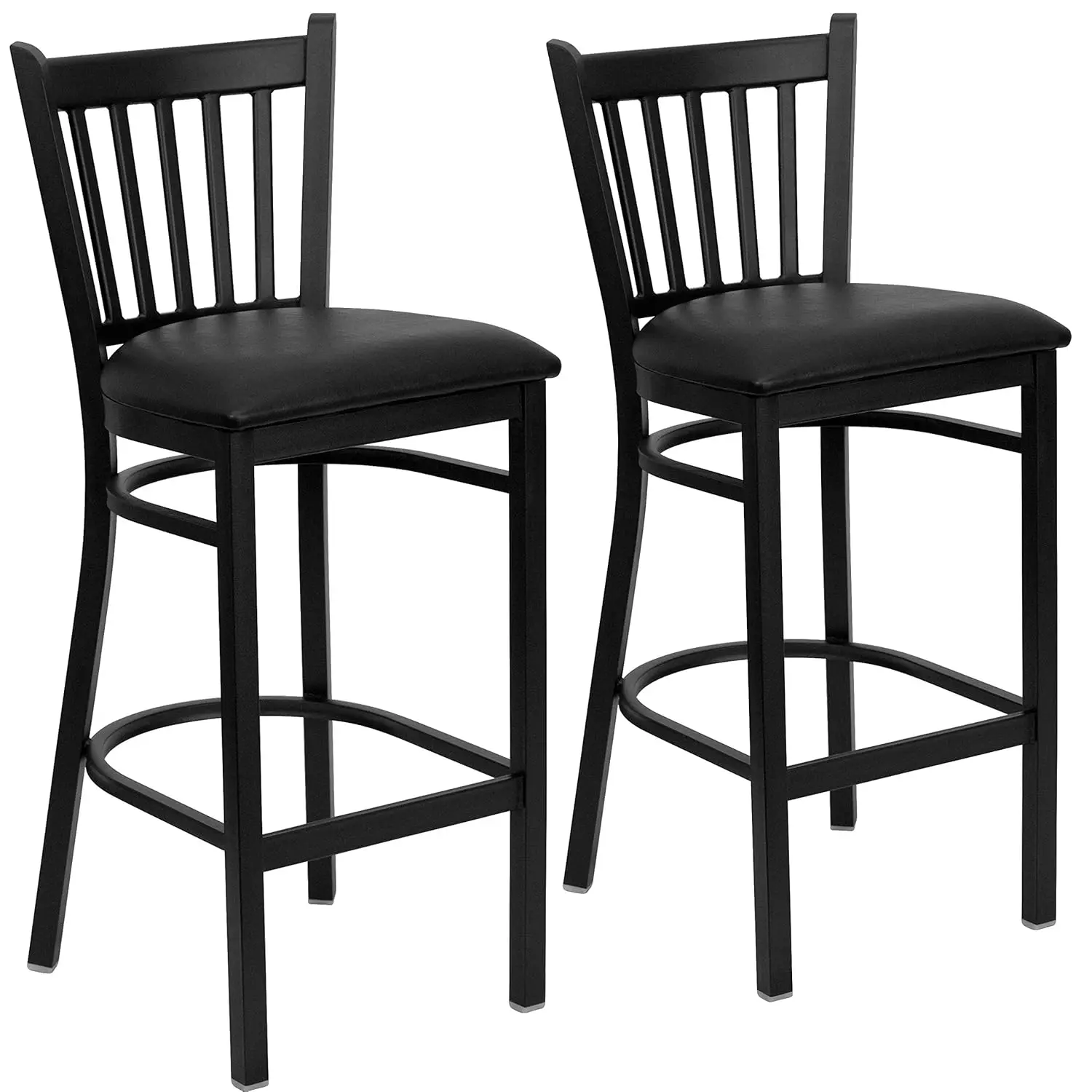 

2 Pack HERCULES Series Black Vertical Back Metal Restaurant Barstool - Black Vinyl Seat, Customized