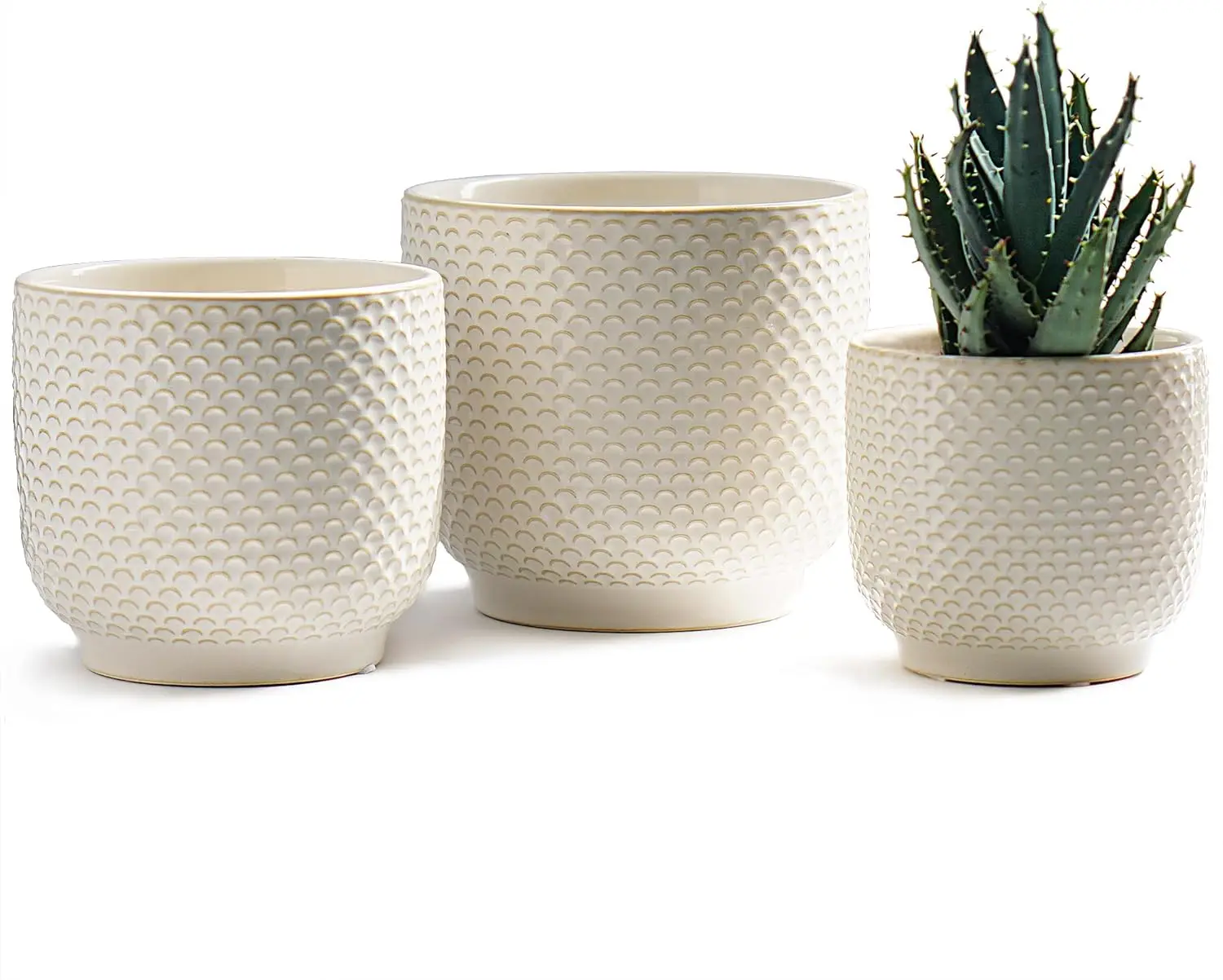 

Набор из 3 керамических горшков для комнатных растений, суккулентов, орхидей с дренажным отверстием, молочно-белый цвет (4+5+6 дюймов)
