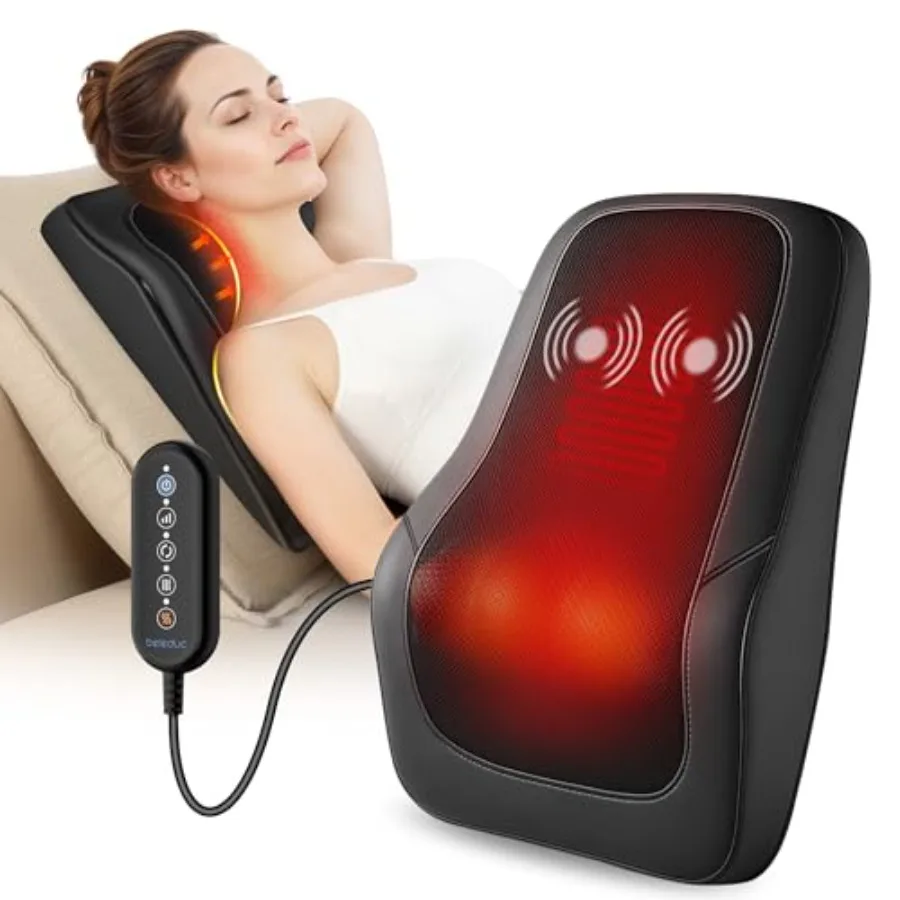 

Shiatsu Back Massager with Heat Back Massager for Back Pain Deep Tissue Vibration Massage Deep Kneading Massager Pillow for Nec