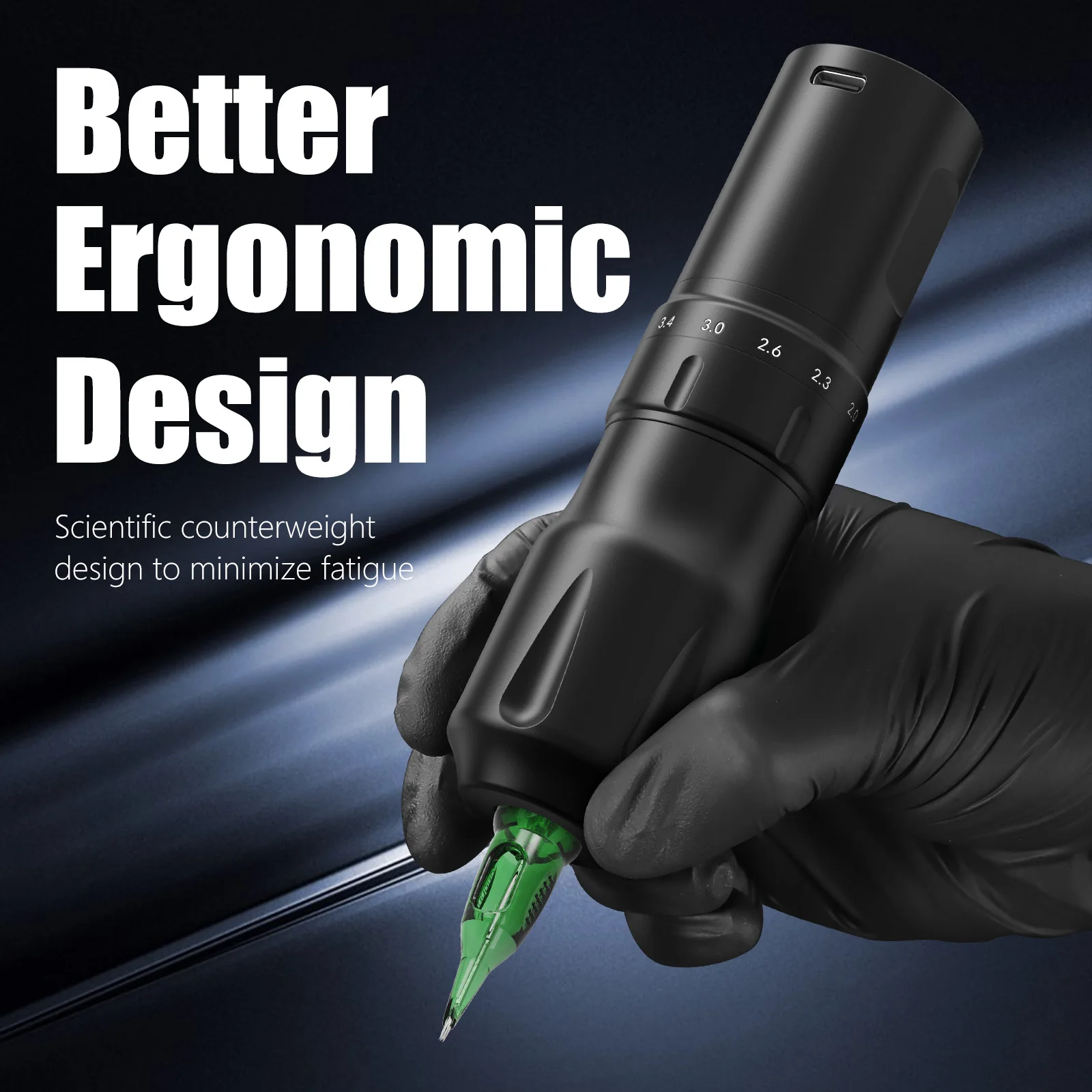  مجموعة أدوات الوشم اللاسلكية لآلة الوشم، مجموعة أقلام الوشم الدائم بدون قلب، قابلة للتعديل 2.0-4.2 مم #6