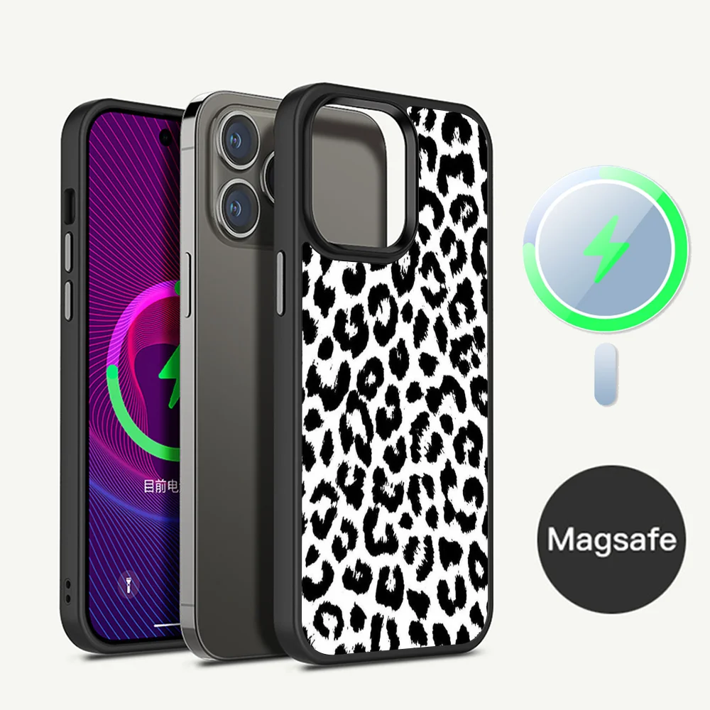 Leopardenmuster-Telefonhülle, magnetische Hülle für iPhone 14, 13, 12, 11, 15 Pro Max Plus Mini für Magsafe Wireless Charge Cover