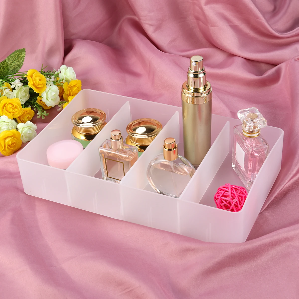 

Makeup Storage Box Plastic Organizer Desktop Container Adjustable Partition Large Capacity Transparent Beauty Accessory