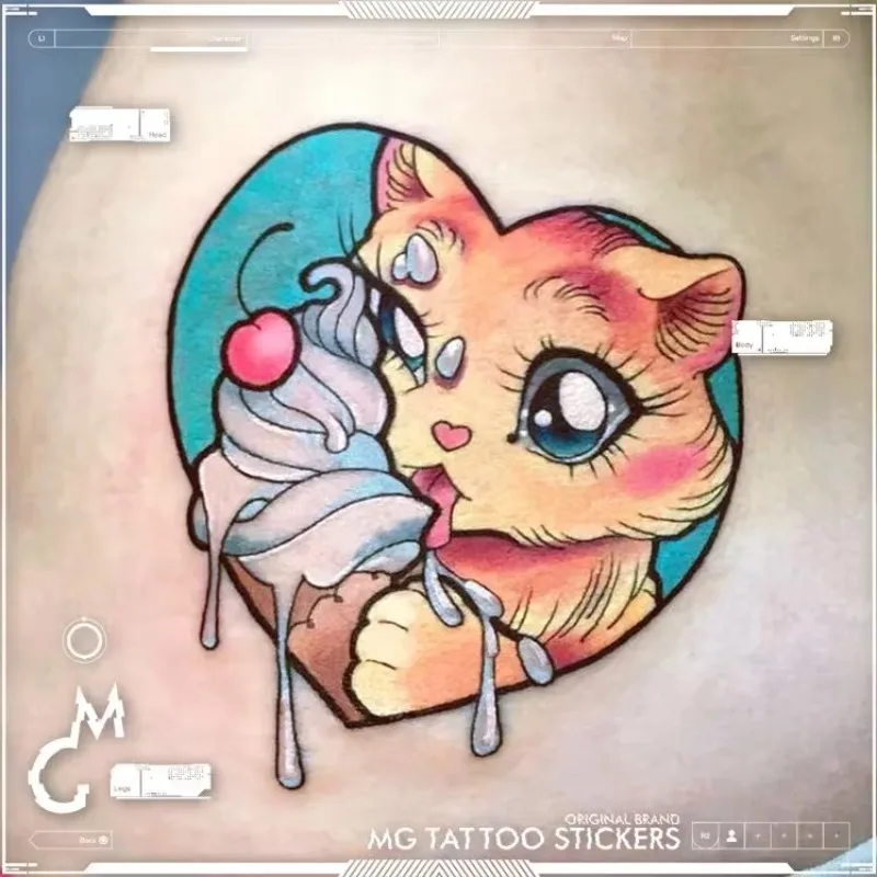 

Cartoon Cat Eat Ice Cream Tatoo Sticker Lasting Fake Tattoo Arm Temporary Tattoo Anime Cute Art Faux Tattoos Waterproof Tatuajes