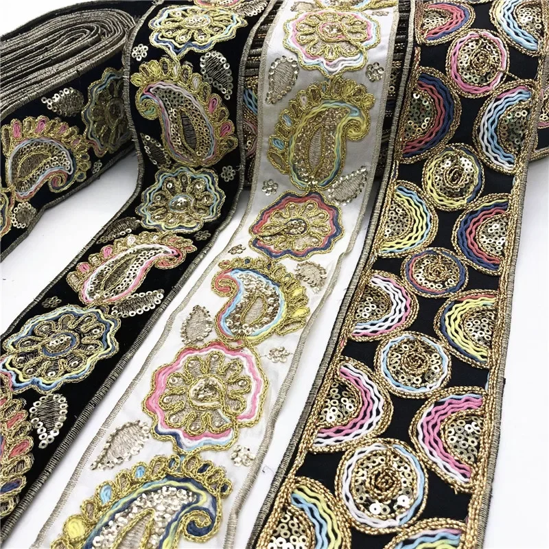 Embroidery Lace Ribbon, Colorful Lace Trims, Handmade Sewing, Dress Clothes Supplies, DIY Craft Decoration, 1Yards