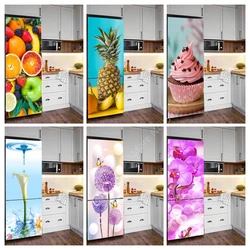 Kitchen Fruit Vegetable Vinyl Fridge Stickers Full Door Cover Adhesive Refrigerator Wallpaper Pink Flower Marble Butterfly Decal