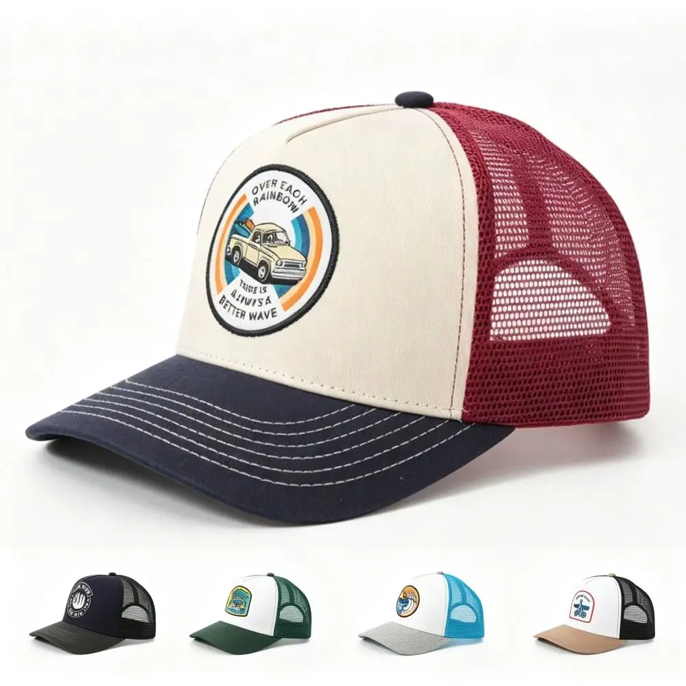 Retro Cotton Mesh Trucker Hat Car Patch Adjustable Fishing Sun Hat Breathable Sun Protection Streetwear Sport Hat For Man Women