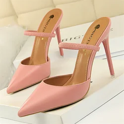 BIGTREE Summer Sexy Slippers Fashion Pointed Female Pump Buckle Ankle Strap Women's High Heels Elegant Party Mules Sandals