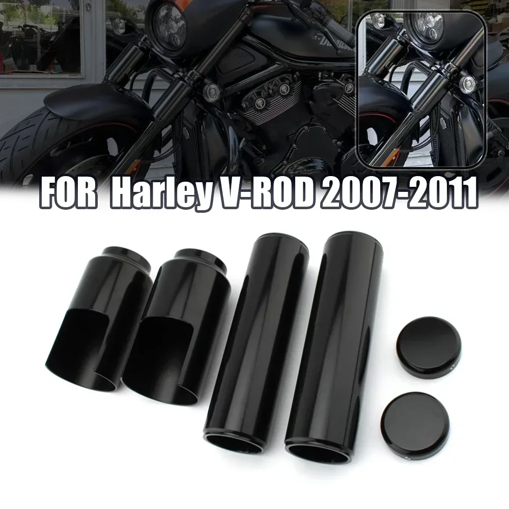 Motorcycle Black Upper Lower Front Fork Cover Tube Cap Kits Protector For Harley V-Rod Vrod Muscle Night Rod Special 2007-2011