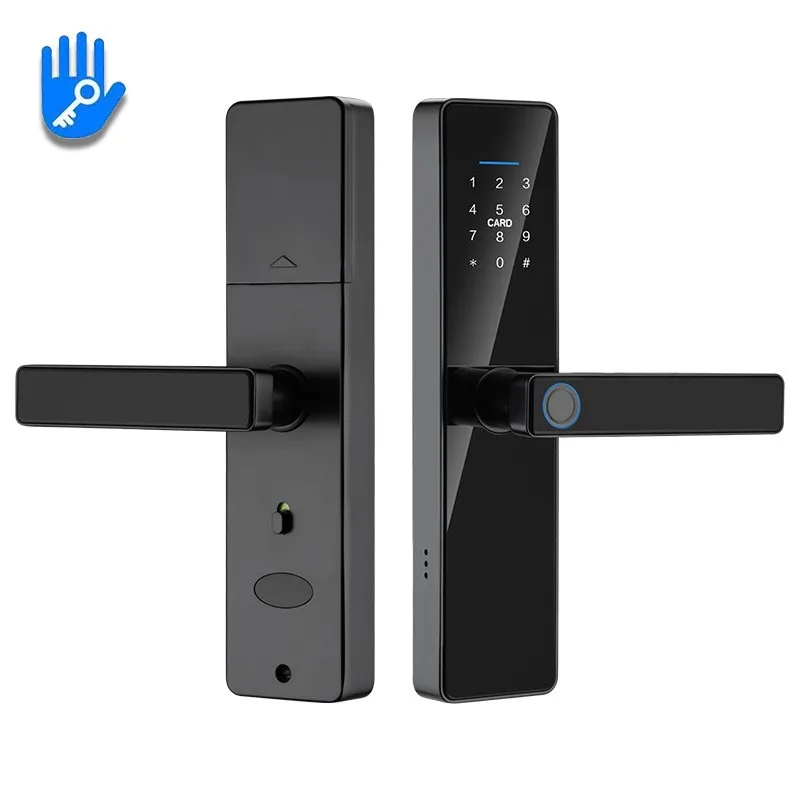 Waterproof Aluminum Alloy Digital Keyless Fingerprint Electric TUYA APP European Large Panel Automatic Handle Smart Door Lock