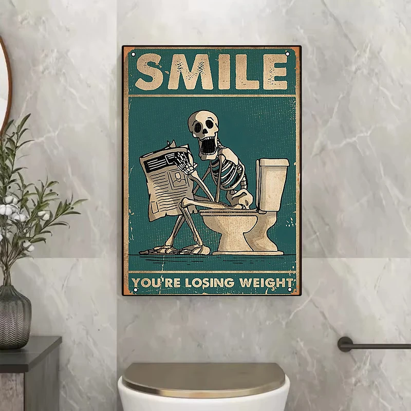 1pc frameless Canvas Painting The Skeleton Man Is Squatting in The Toilet Wall Art Canvas Painting Human Skeleton Posters Prints
