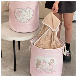 Large Pink Laundry Basket Kids Toys Storage Basket with Handles Fabric Foldable Cute Cartoon Castle Nursery Hamper Gift Basket