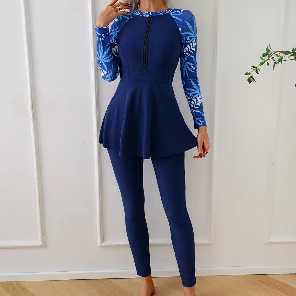 

Мусульманский купальник Para Praia, женская скромная одежда, комплект из двух предметов, лоскутный хиджаб с длинными рукавами, спортивный купальник, исламская одежда буркини