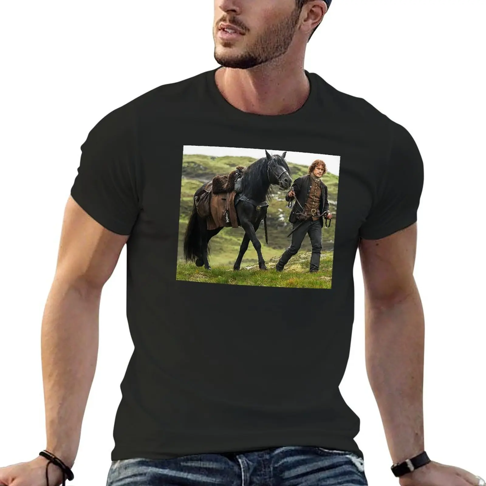 outlander horse sam T-Shirt basketball graphic tees blue archive clothing for men