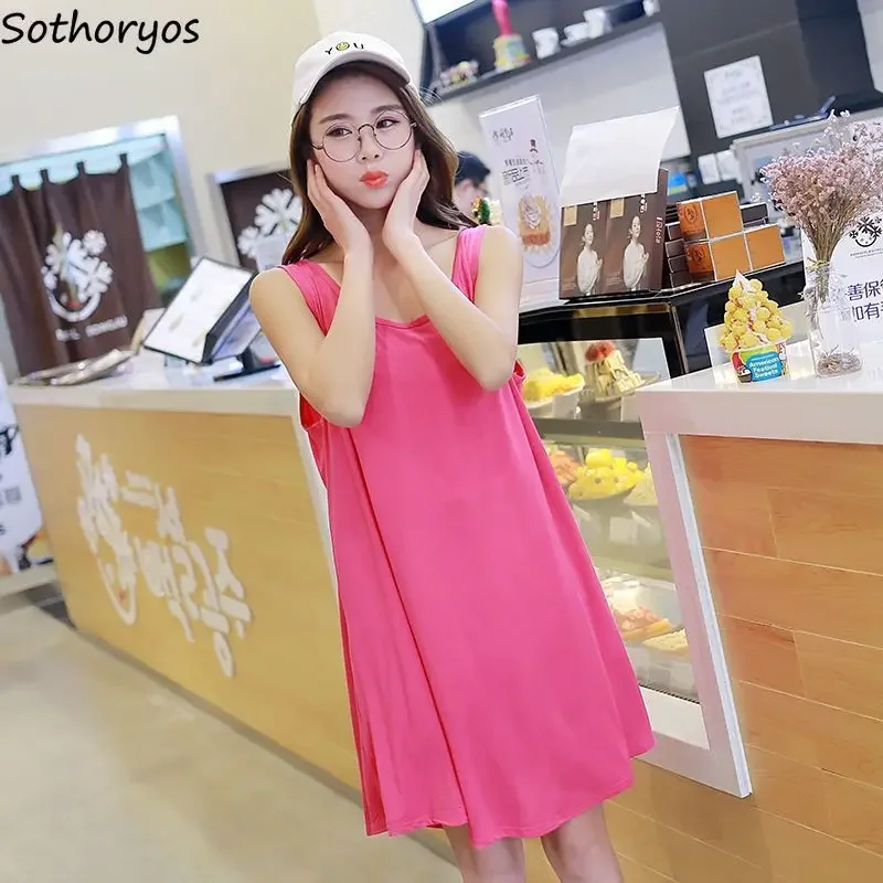 

Summer Nightgown Women Modal Sleeveless Off Back Simple Princess Nightdress Fashion Baggy Home Female Casual Breathable Daily
