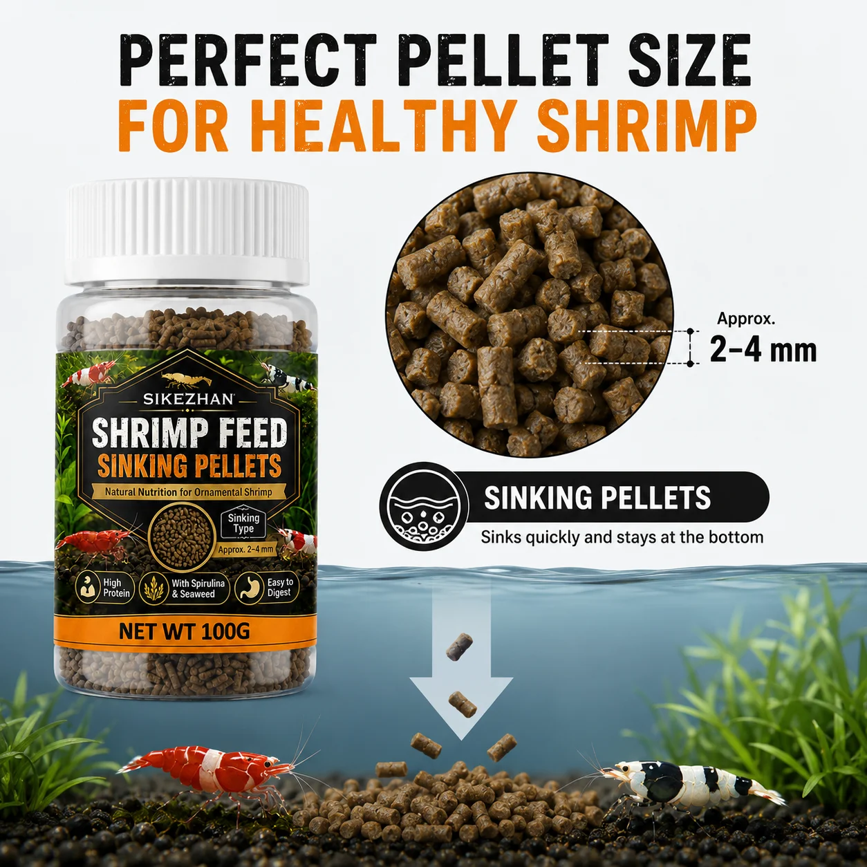 SIKEZHAN Enhanced Color Nutrition Ornamental Shrimp Special Food Crayfish Feed Crystal Black Shell Shrimp Crayfish Crab Food