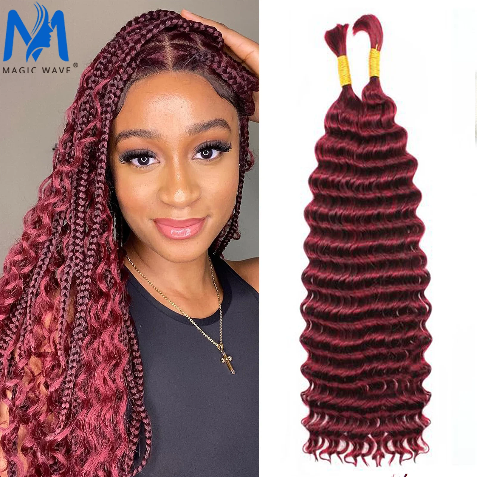 Deep Wave Human Hair Bulk 100% Virgin Human Hair for Braiding 99J Burgund Curly Human Hair Bulk Bundles No Weft Extensions