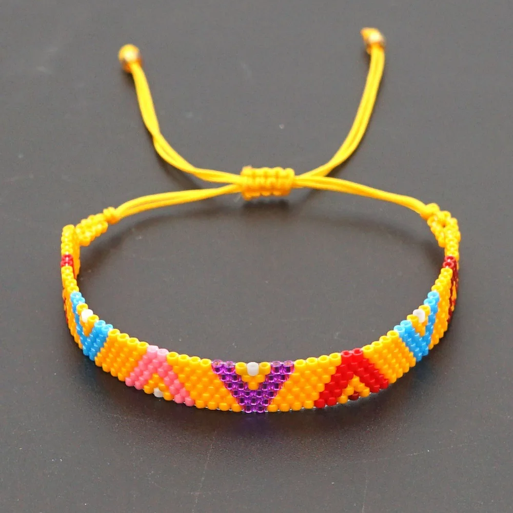 

ZGMXR Браслет из рисовых бусин, оригинальный простой треугольный регулируемый геометрический богемный модный браслет ручной работы с градиентом цвета, браслет из бисера