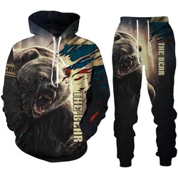 Men Animals Bear Camouflage Hoodies Suit 3D Print Tracksuit Pants 2Pcs Sets Outdoor Long Sleeve Pullover Oversize High-quality