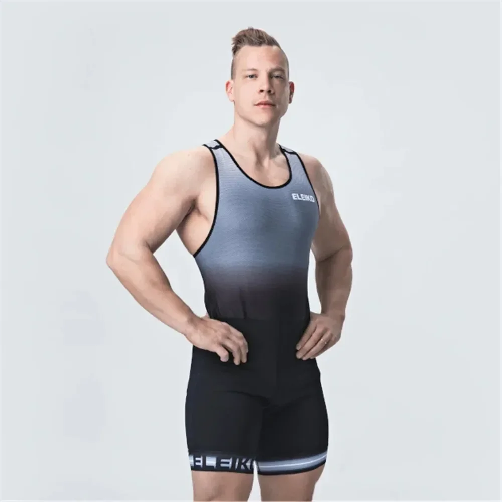 Uomo Powerlift bretelle tuta Wrestling canottiere tuta tuta costumi da bagno palestra Sport Fitness abbigliamento Run Speedsuit collant