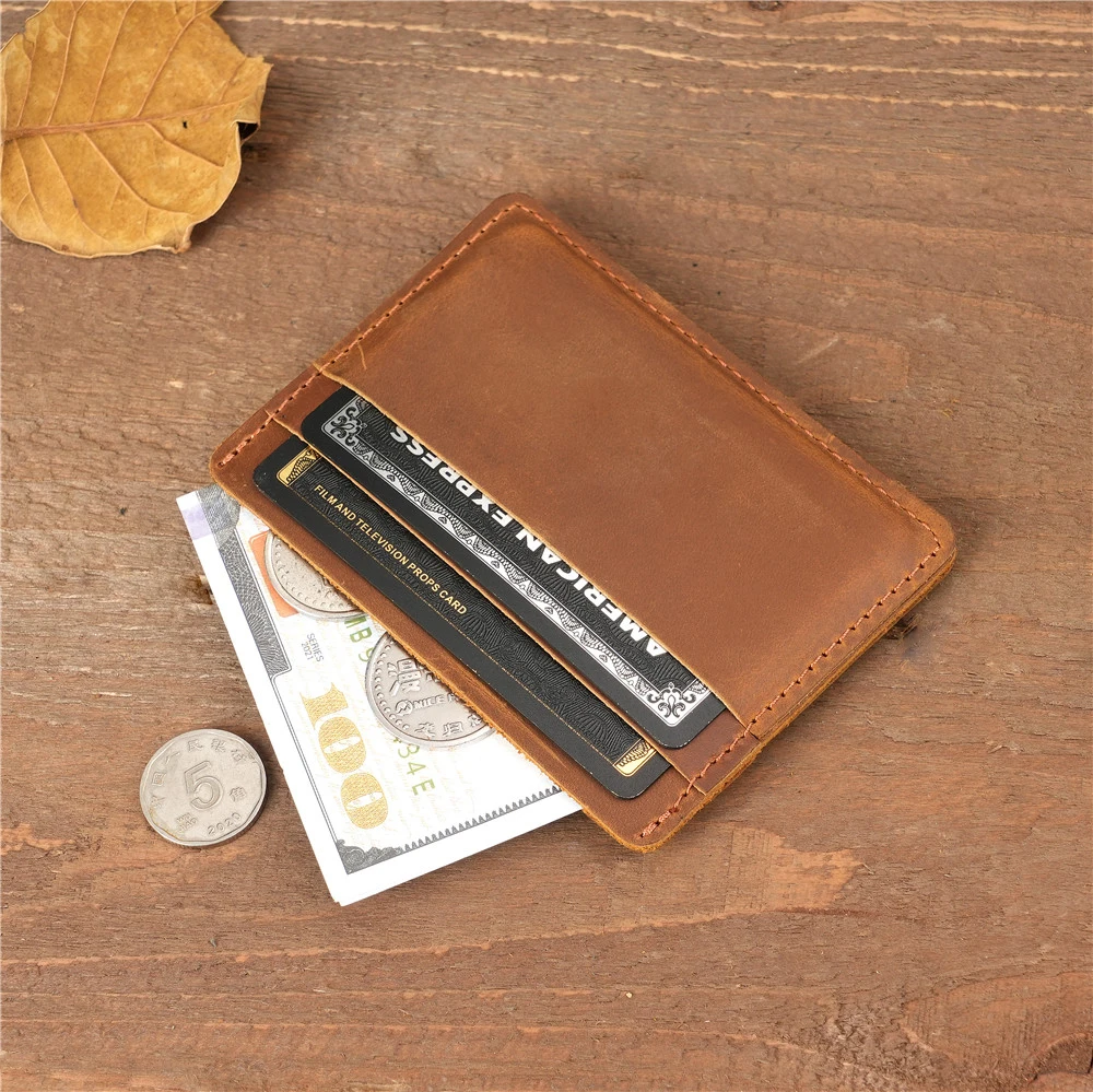 

Men Card Holder Head Layer Cowhide Card Bag Genuine Leather Handmade Wallet 5 Card Slots Short Slim Wallet Credit Card bag